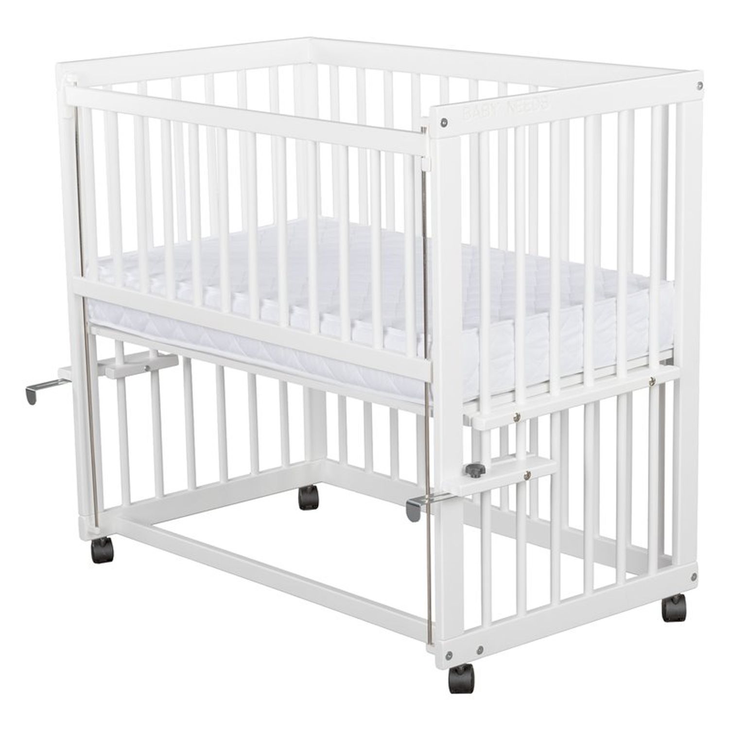 BabyNeeds - Patut evolutiv Dalia, cu roti, 90x50 cm, Alb fotografia produsului View 9 L