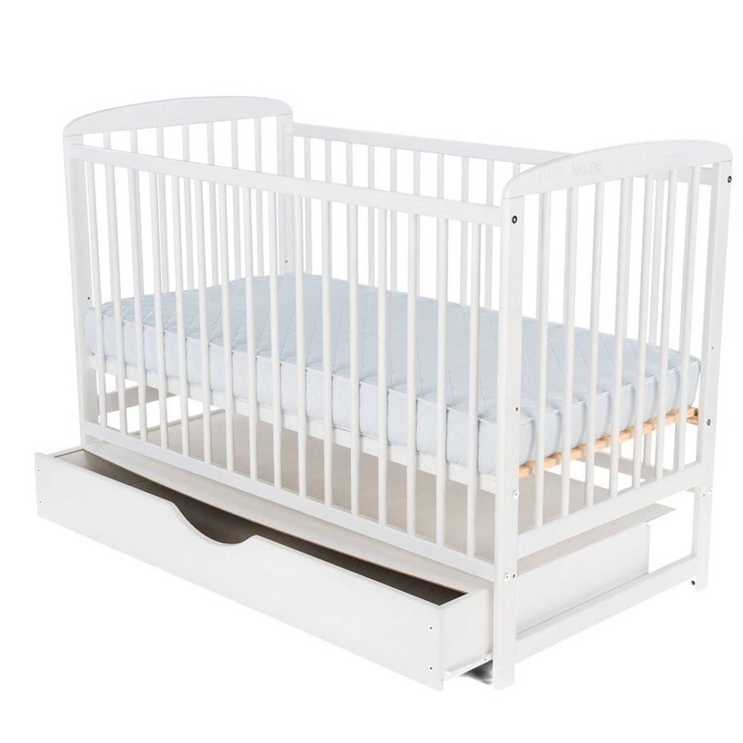 BabyNeeds - Patut din lemn Ola 120x60 cm, cu sertar, Alb fotografia produsului View 2 L