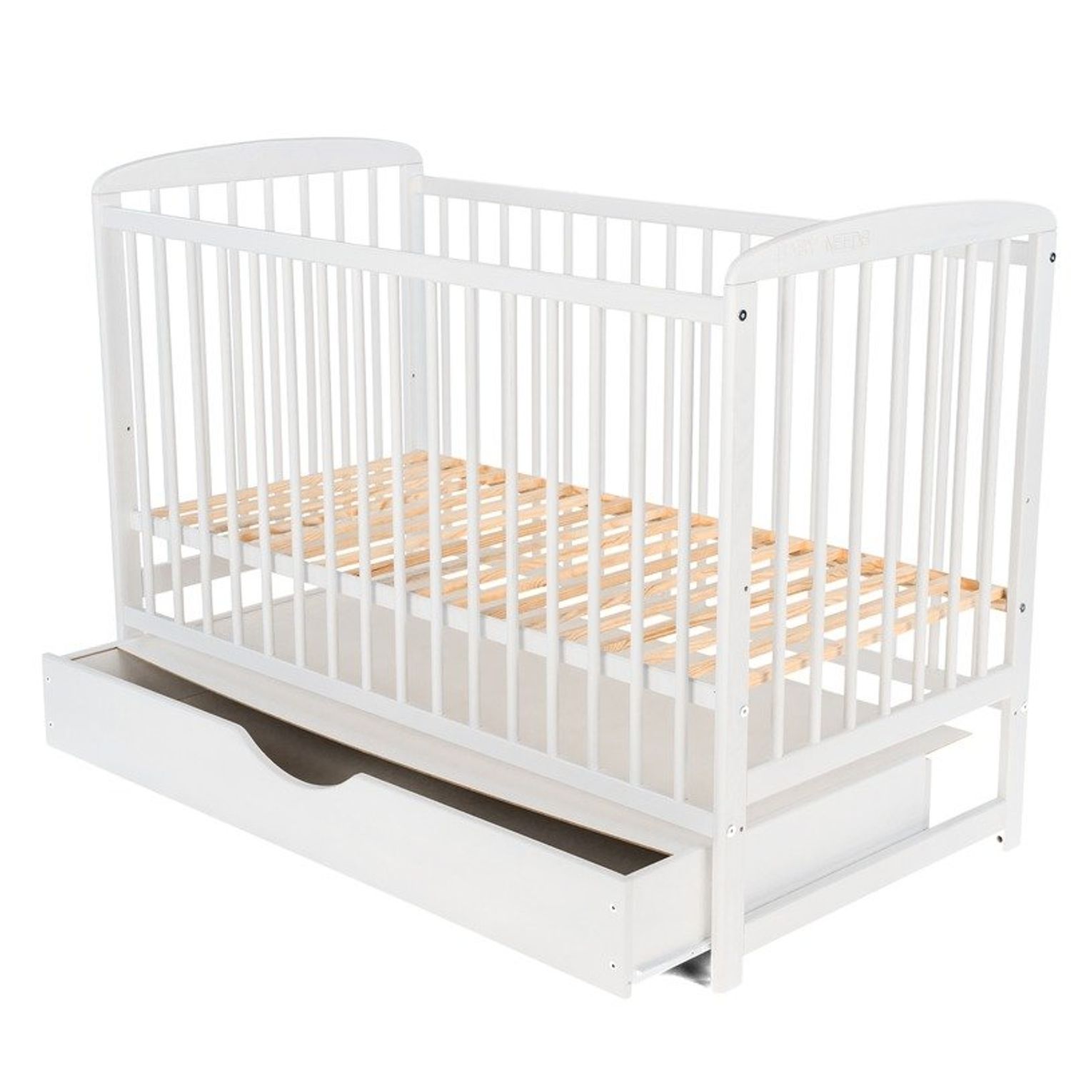 BabyNeeds - Patut din lemn Ola 120x60 cm, cu sertar, Alb fotografia produsului View 6 L