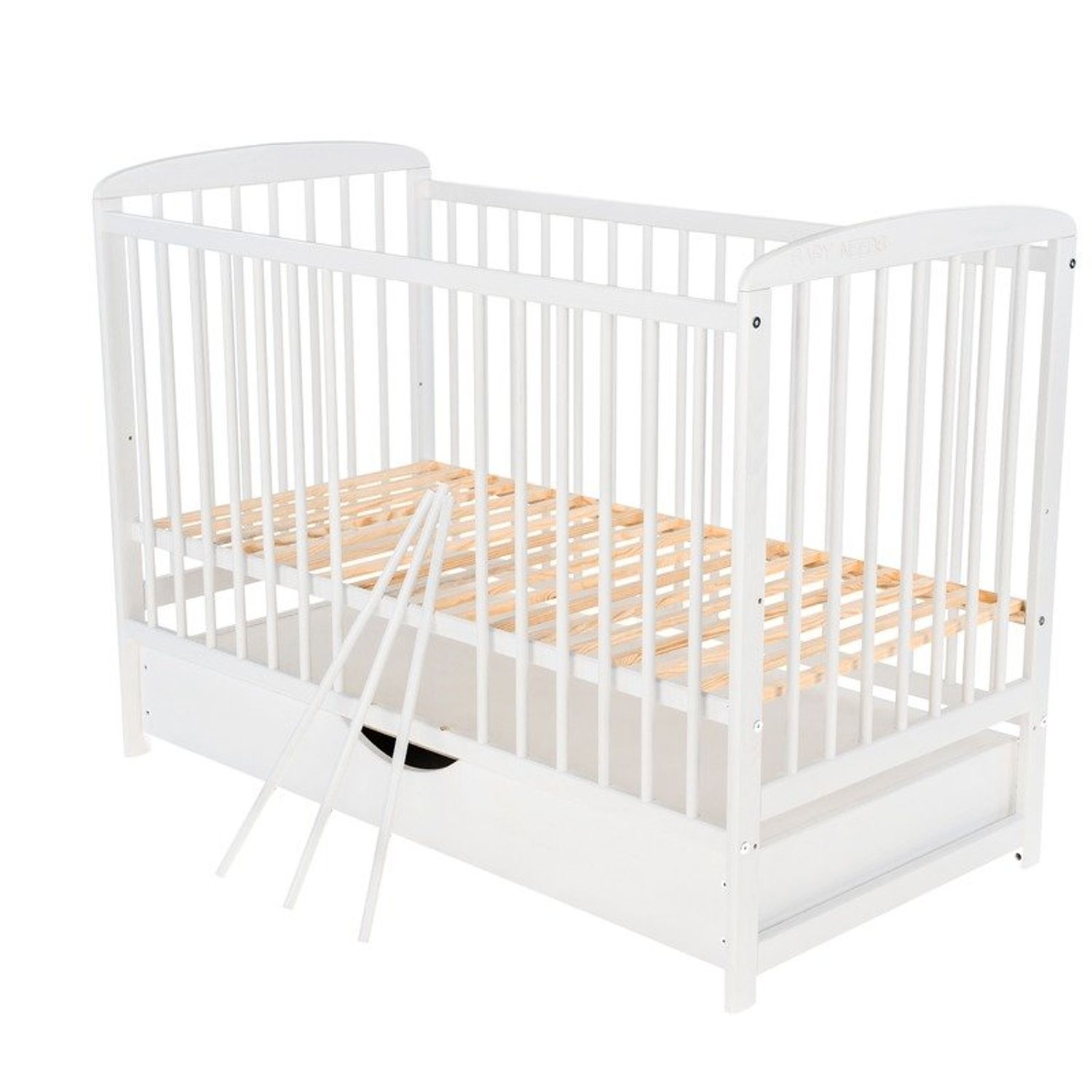 BabyNeeds - Patut din lemn Ola 120x60 cm, cu sertar, Alb fotografia produsului View 7 L