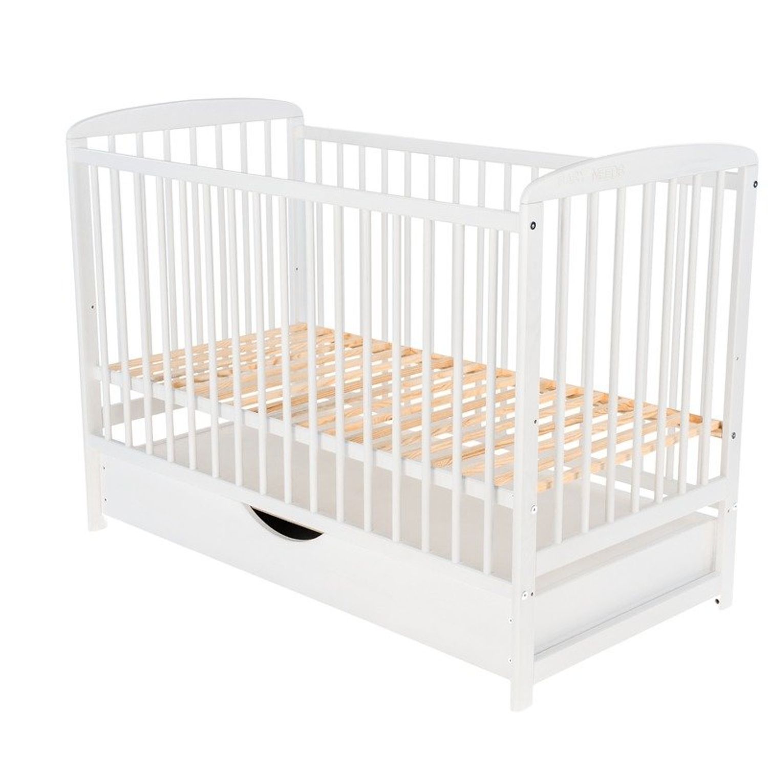 BabyNeeds - Patut din lemn Ola 120x60 cm, cu sertar, Alb fotografia produsului View 4 L