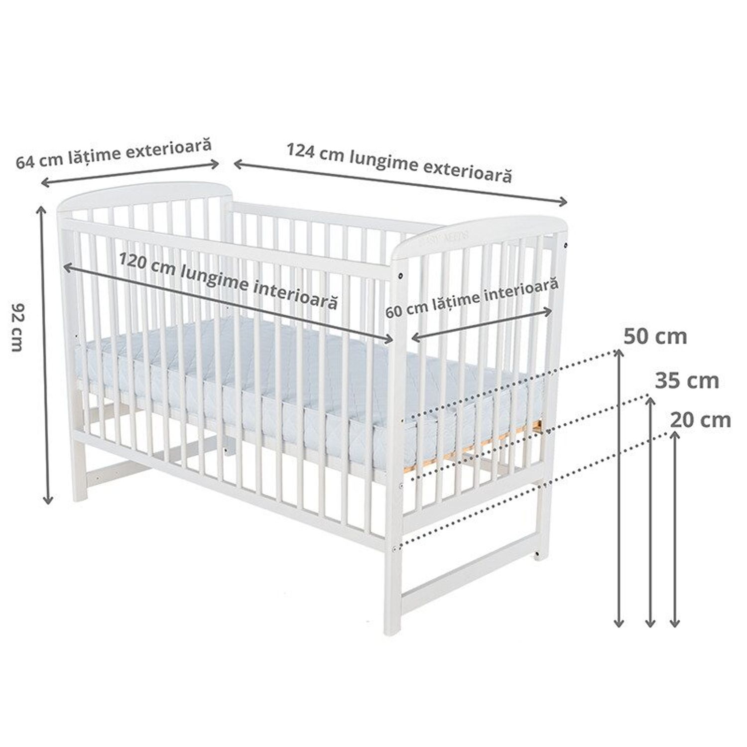 BabyNeeds - Patut din lemn Ola 120x60 cm, Alb fotografia produsului View 3 L