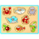 Joueco - Puzzle din lemn Animale acvatice, 8 piese fotografia produsului