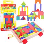 Blocuri de lemn colorate 30 de elemente + carucior, Malplay 101068 fotografia produsului