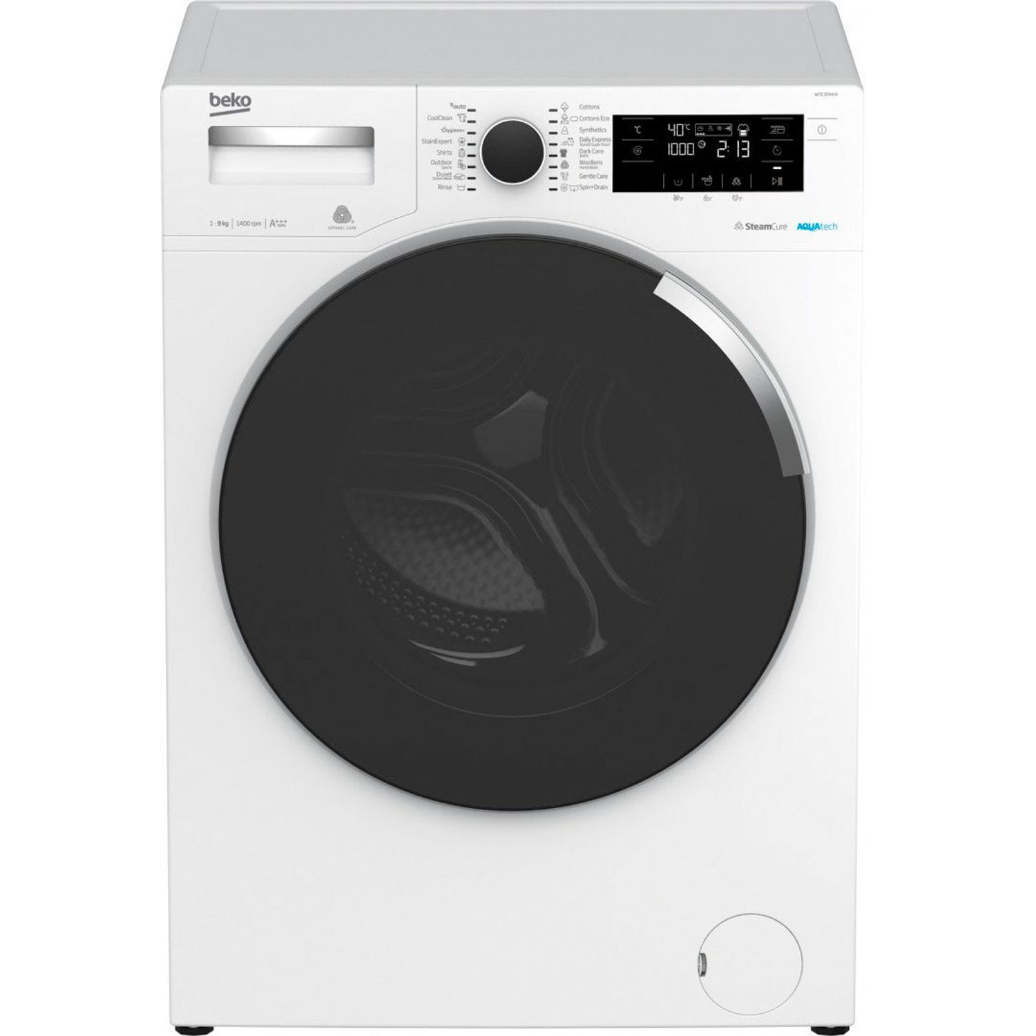 Masina de spalat rufe Beko WTE9744N, 9 kg, 1400 rpm, 16 programe, Motor ProSmart, AntiCrease+, Alb fotografia produsului