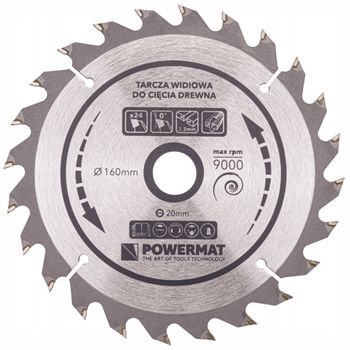 Disc widia pentru lemn 160x20mm cu 24 dinti tdd, powermat