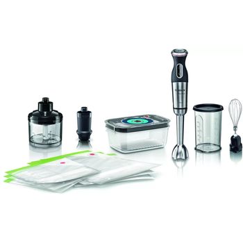 Blender de mana cu pompa pentru vidare bosch masomixx ms8cm61v5, 1000 w, 4 lame inox, 12 viteze, negru/inox