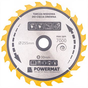 Disc pentru fierastrau circular TDD-255x30mm 24 dinti, Powermat PM0897
