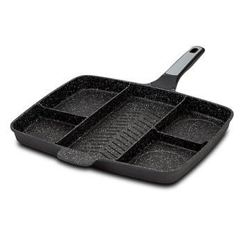 Tigaie grill nava funtzio 10-197-002, compartimentata, invelis stone antiaderent, 38x31 cm, negru