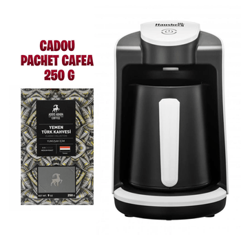 Aparat Pentru Preparat Cafea Turceasca Hausberg HB-3800AB, 1 Recipient, 400W, Avertizare Sonora Si Luminoasa, Alb/Negru + Cadou Pachet Cafea 250 G