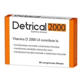 Supliment Vitamina D3, Detrical Vitamina D 2000 UI, 60 cpr Zdrovit elefant