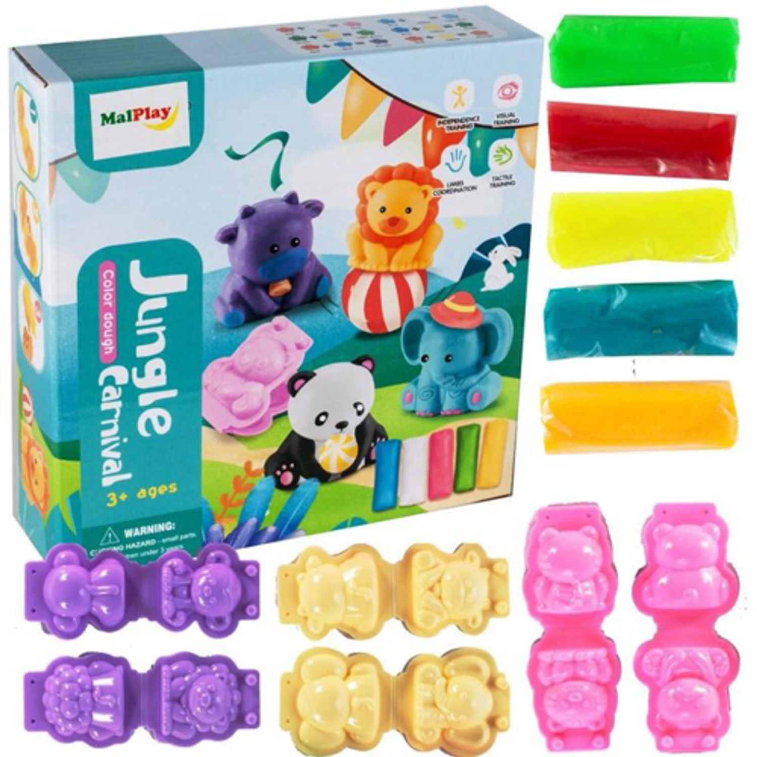 Set plastelina + matrite in forma de animale, Malplay, 107854 fotografia produsului