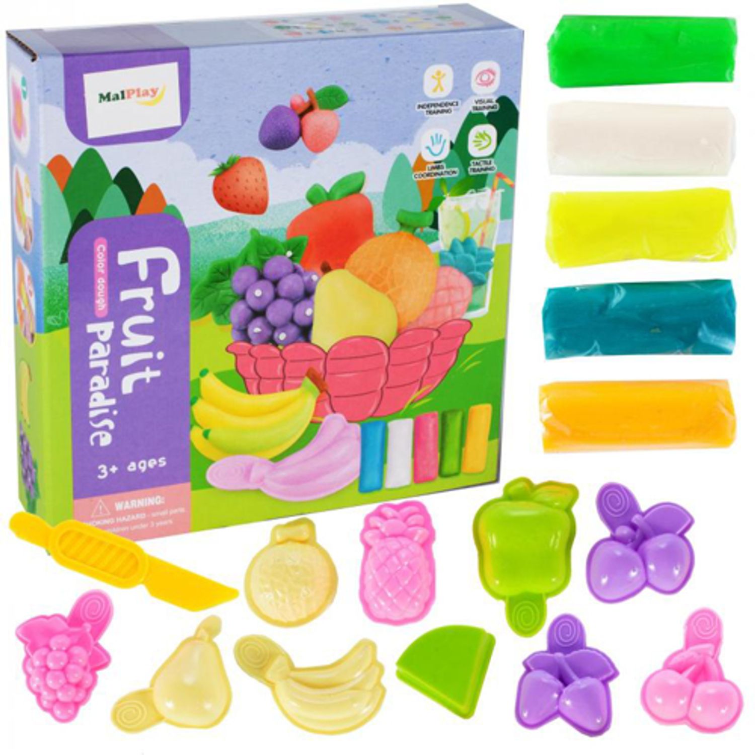 Set plastelina + matrite in forma de fructe, Malplay, 107855 fotografia produsului