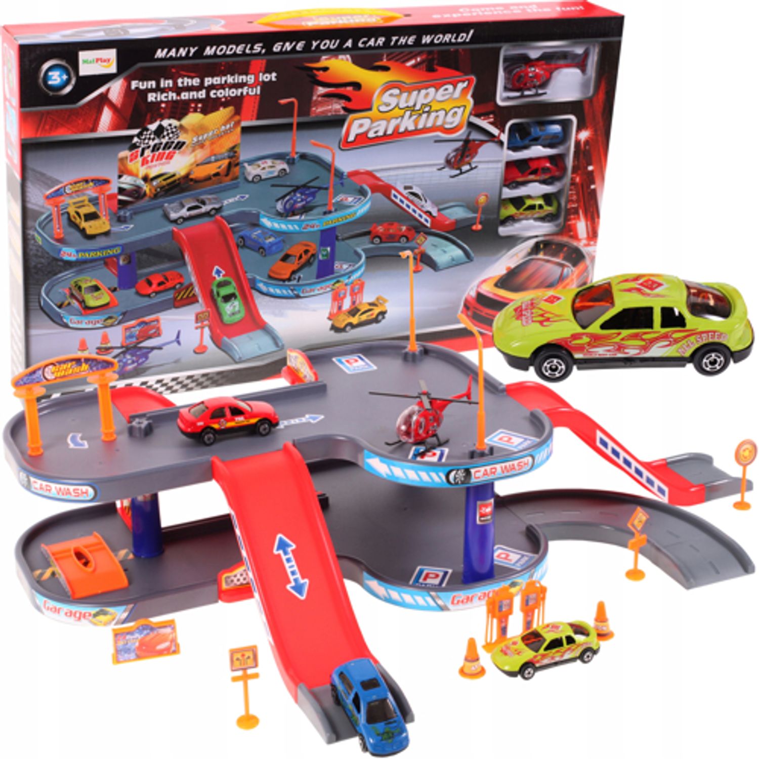 Super parcare cu 2 nivele + elicopter, Malplay 102524 fotografia produsului