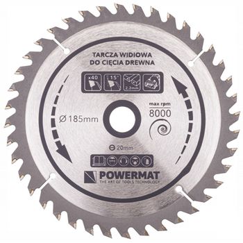 Disc circular pentru lemn 185x20mm cu 40 dinti tdd, powermat