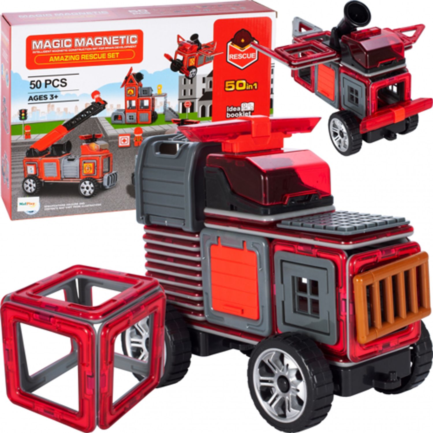 Set blocuri magnetice Pompieri 50 bucati, Malplay 107874 fotografia produsului