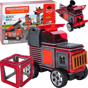 Set blocuri magnetice pompieri 50 bucati, malplay 107874