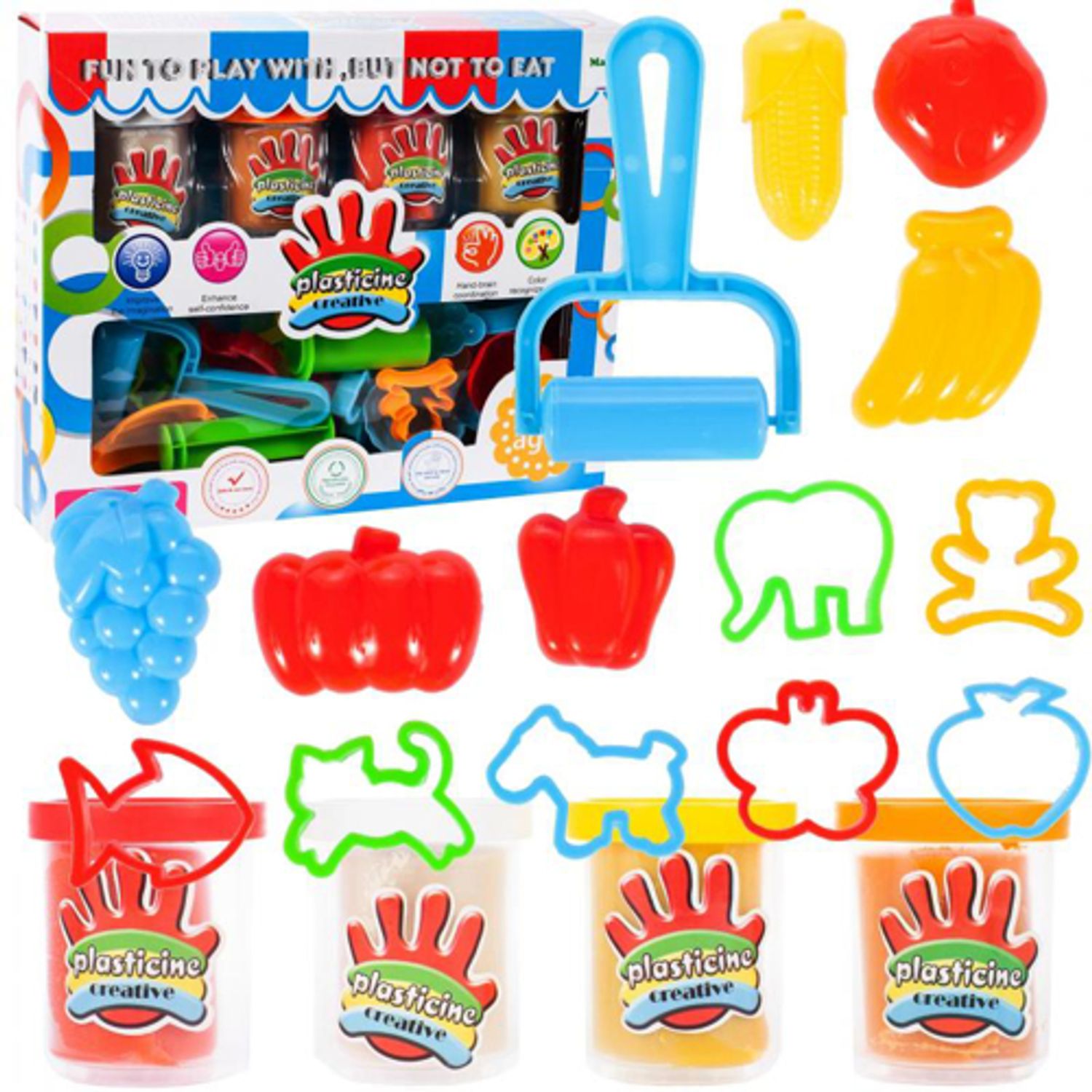 Set forme plastelina fructe si animale, Malplay 107297 fotografia produsului