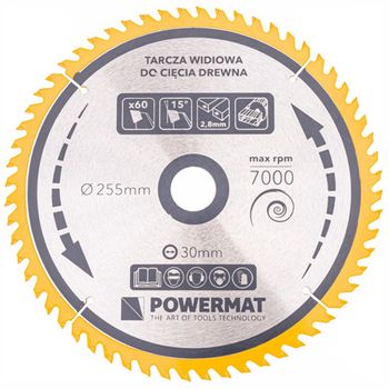 Disc Pentru Fierastrau Circular TDD-255x30mm 60 Dinti, Powermat PM0899