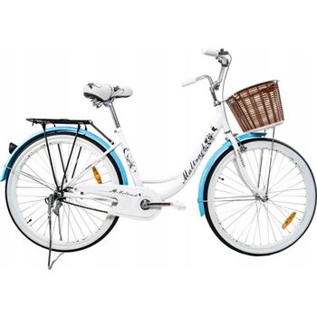 Bicicleta dama blue cu cos de cumparaturi si motive florale maltrack 108873