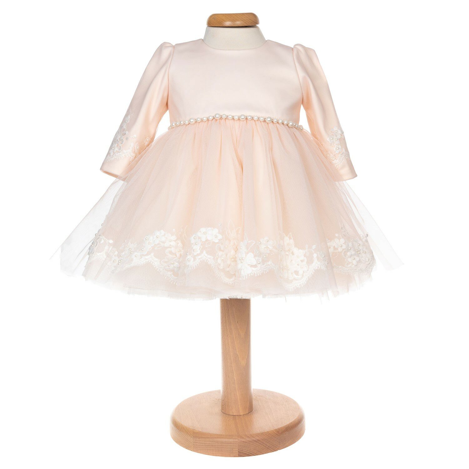 Rochie Bianca roz dantela perle 3-6 luni Botez cu stil fotografia produsului