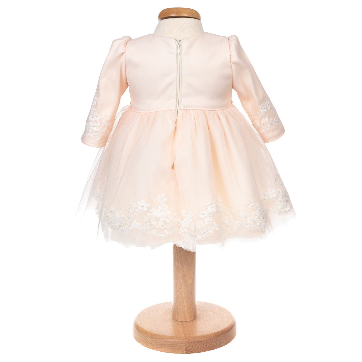 Rochie Bianca roz dantela perle 3-6 luni Botez cu stil fotografia produsului View 2 L