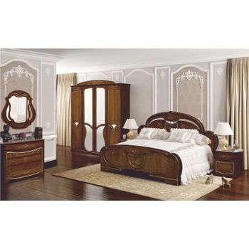 Set dormitor olesia, cu dulap 4 usi, comoda, pat si noptiere, mdf furniruit nuc