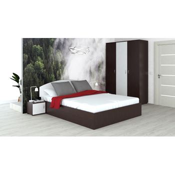 Set dormitor siesta, cu dulap 3 usi, pat si noptiere, wenge / alb