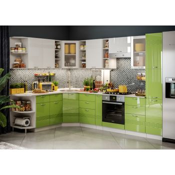 Set bucatarie pe colt viola briz mdf, 195x305x215cm, verde