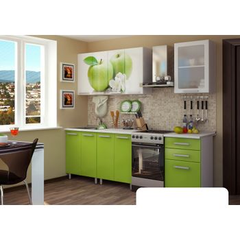 Set bucatarie pal famp mar, 180x60x200cm, alb + verde