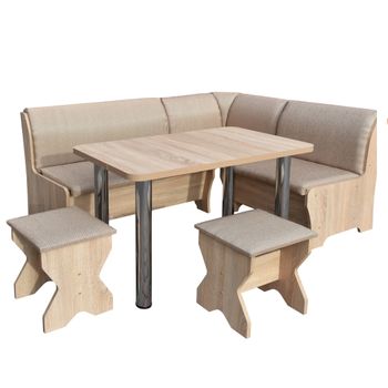 Set coltar bucatarie tunis , cu masa si 2 tabureti, sonoma/maro deschis