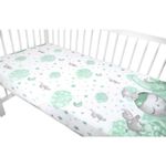 Qmini - Cearceaf cu elastic 120x60 cm Elephant Mint fotografia produsului View 2 S