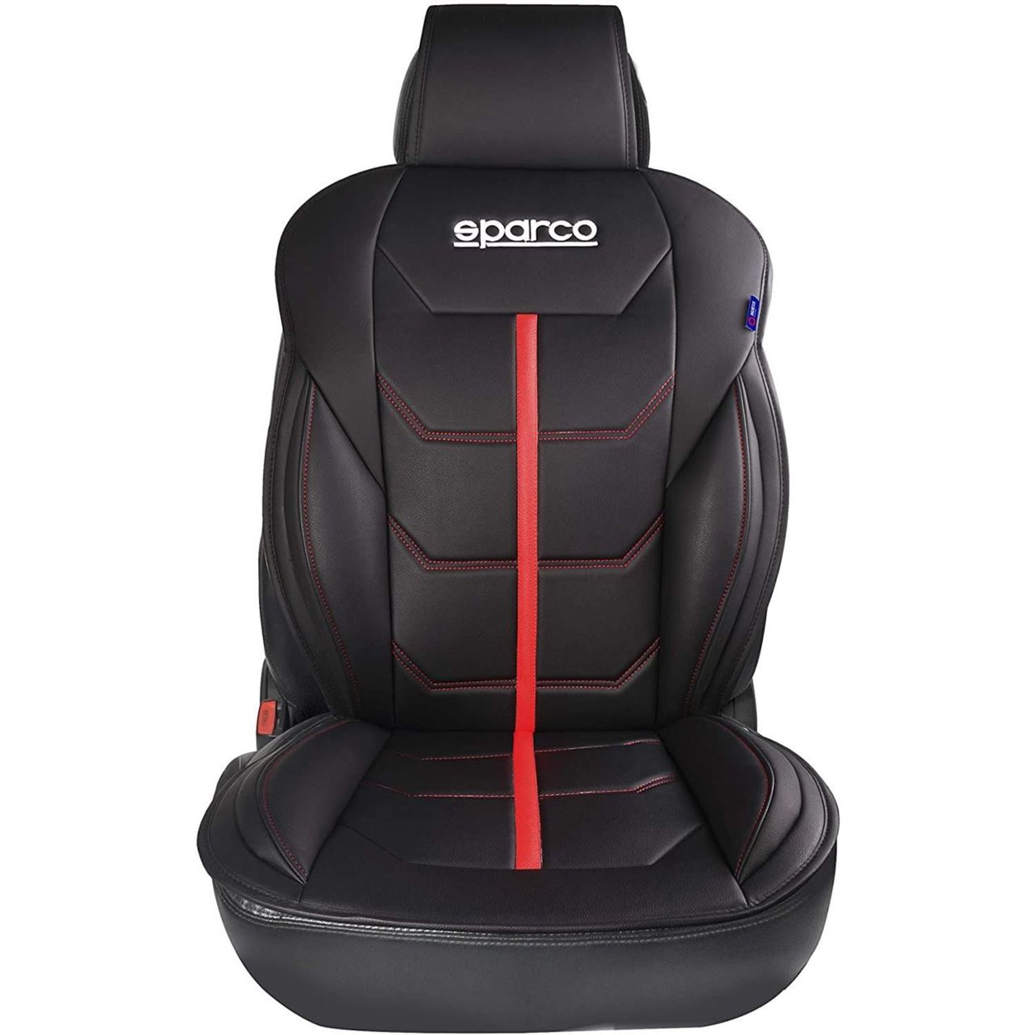 Husa Scaun Auto Sparco Ferrara, piele ecologica, neagra cu dunga rosie fotografia produsului
