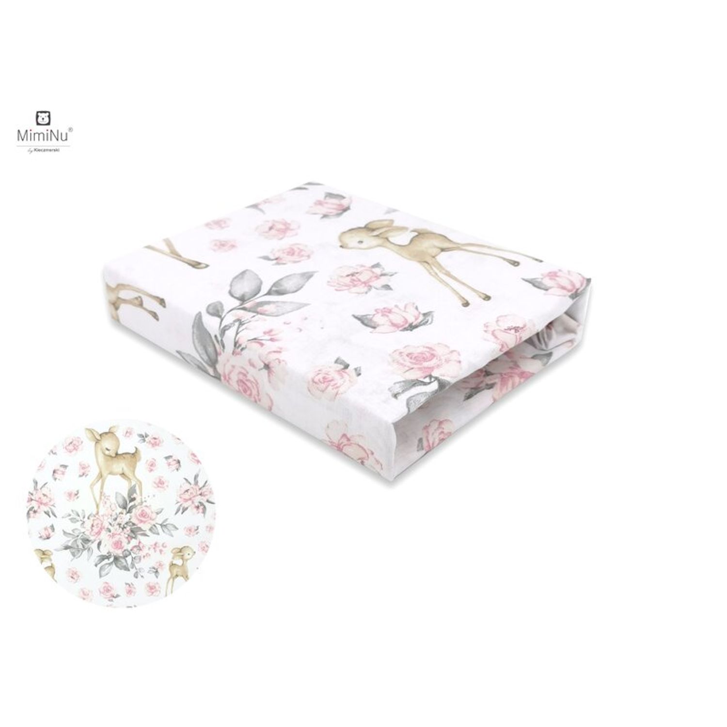 MimiNu - Cearceaf cu elastic, 120X60 cm, Sweet Deer Pink fotografia produsului View 2 L