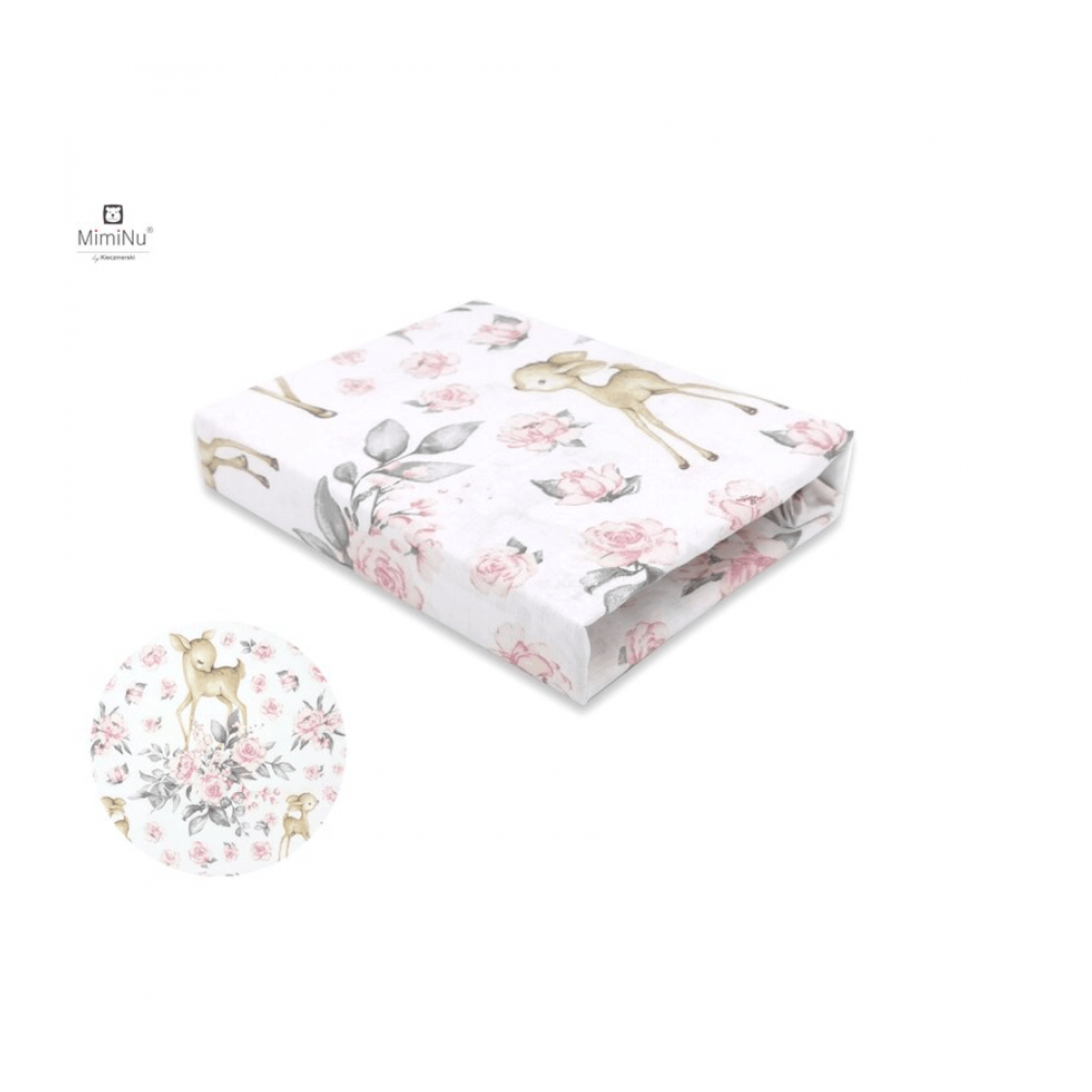 MimiNu - Cearceaf cu elastic, 120X60 cm, Sweet Deer Pink fotografia produsului