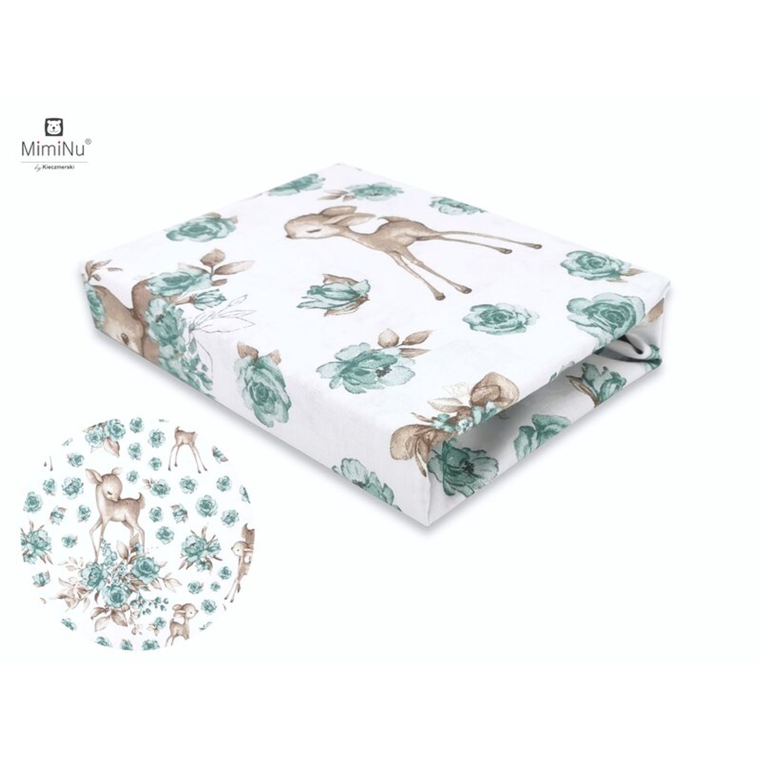 MimiNu - Cearceaf cu elastic, 120X60 cm, Sweet Deer Mint fotografia produsului View 2 L