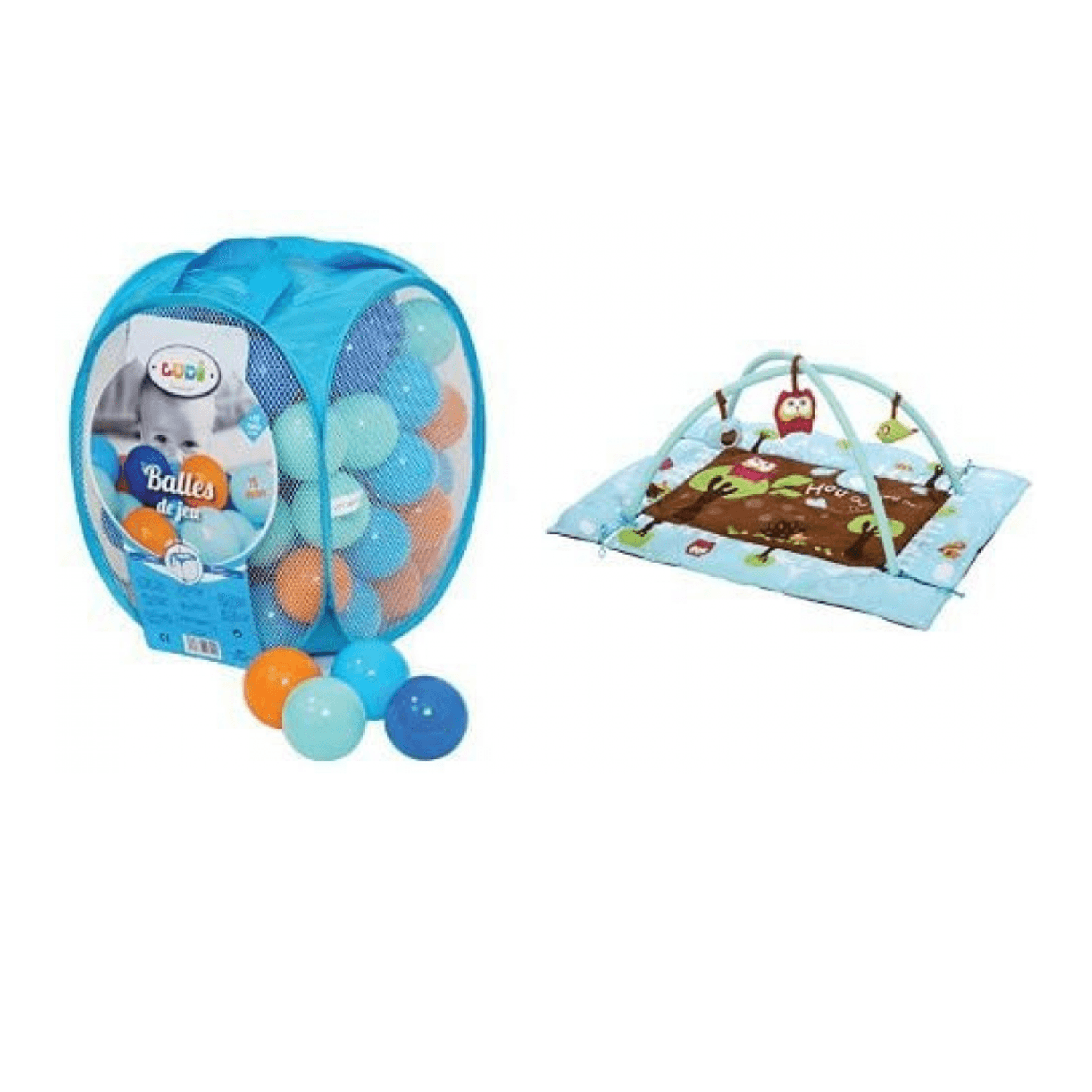 Pachet-Set bile de joaca Bleu+Salteluta de joaca BUFNITA BLEU fotografia produsului