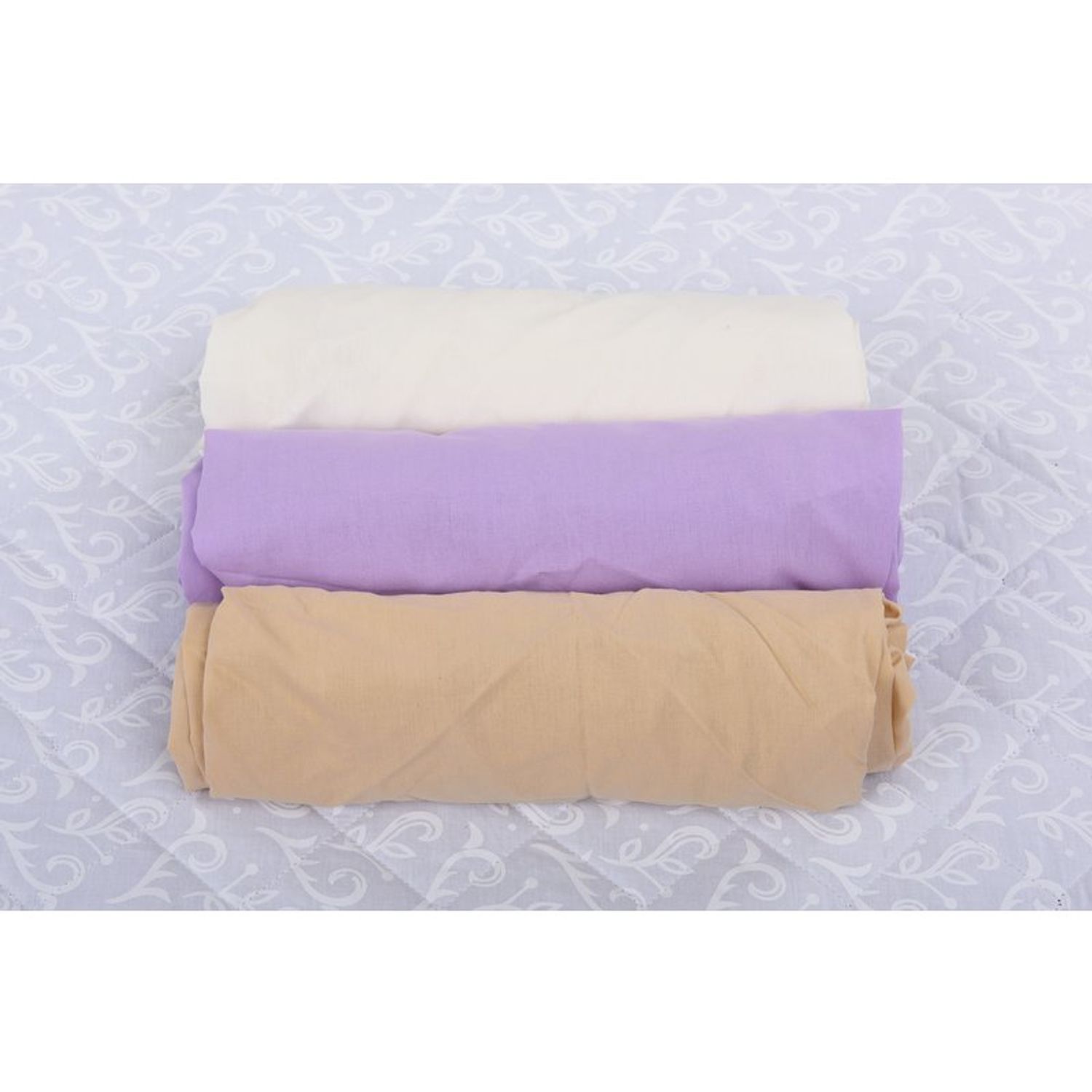 BabyNeeds - Set 3 cearceafuri cu elastic 120x60 cm, Alb+Lila+Cappuccino fotografia produsului View 2 L