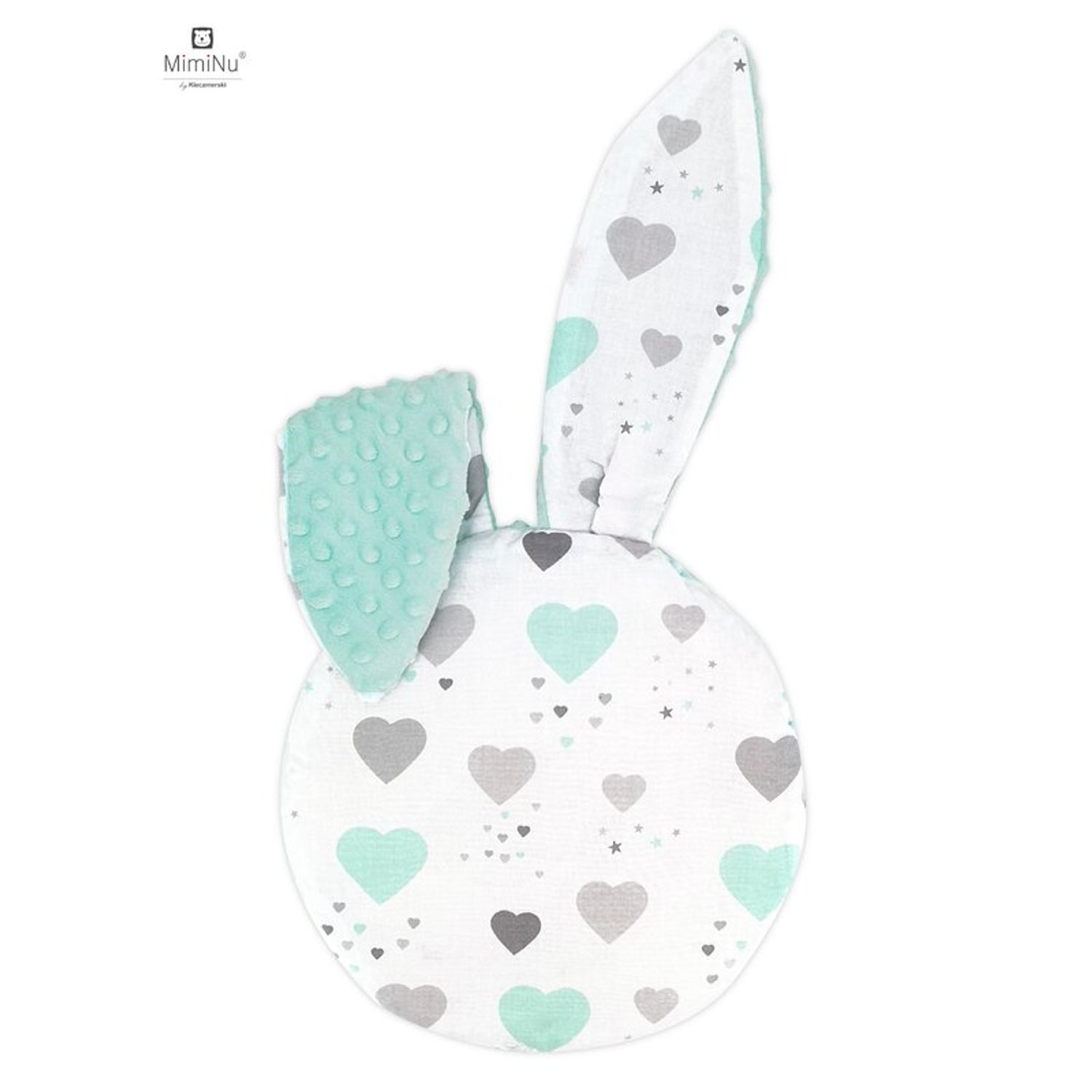 Miminu - Perna bebelusi cu urechi, Minky Mint/Hearts Mint fotografia produsului View 2 L