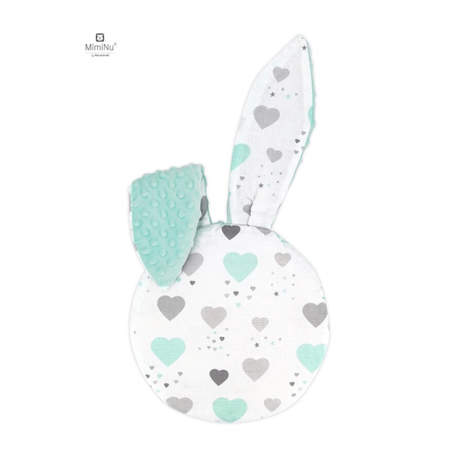 Miminu - Perna bebelusi cu urechi, Minky Mint/Hearts Mint fotografia produsului