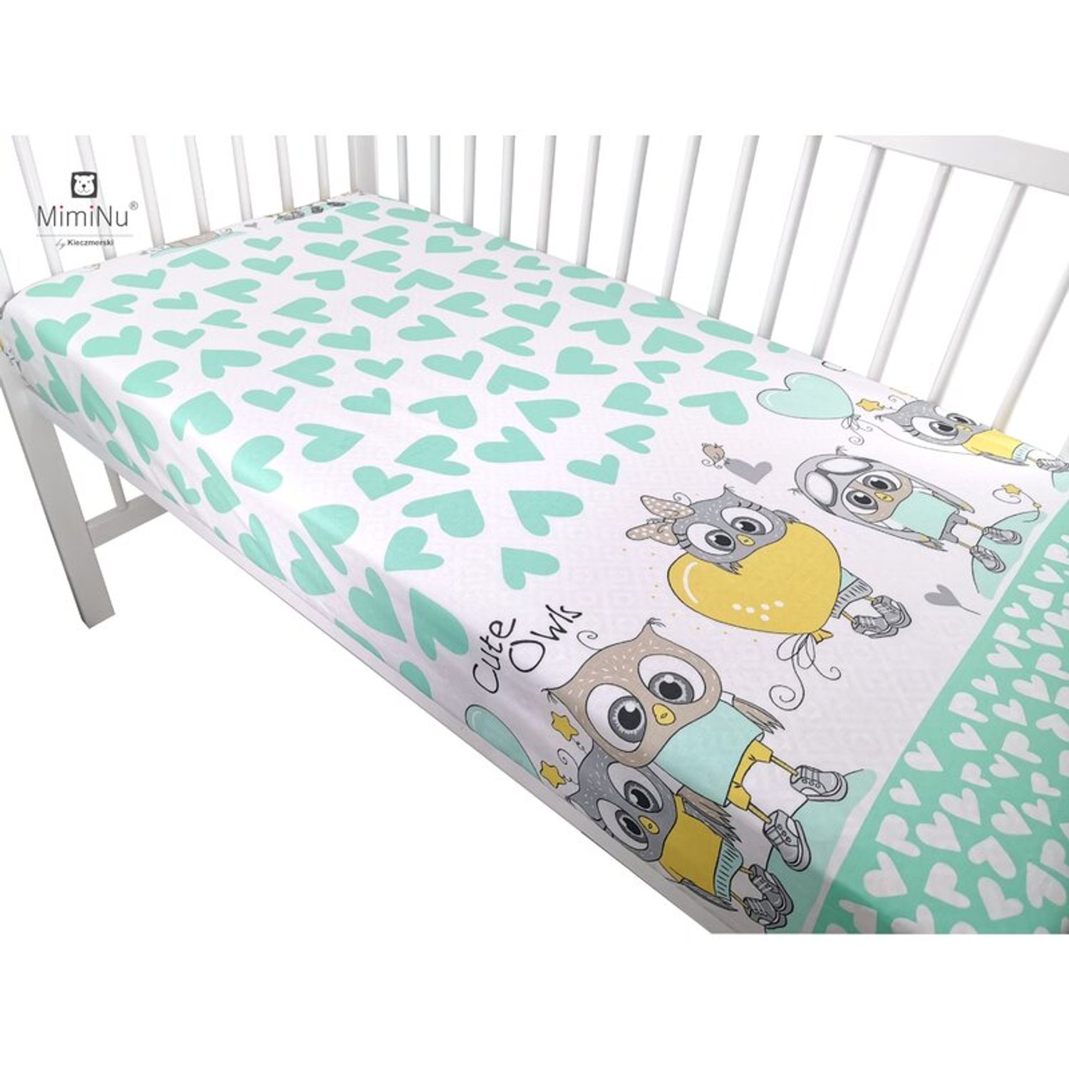 MimiNu - Cearceaf cu elastic, 120X60 cm, Cute owls Mint fotografia produsului View 2 L