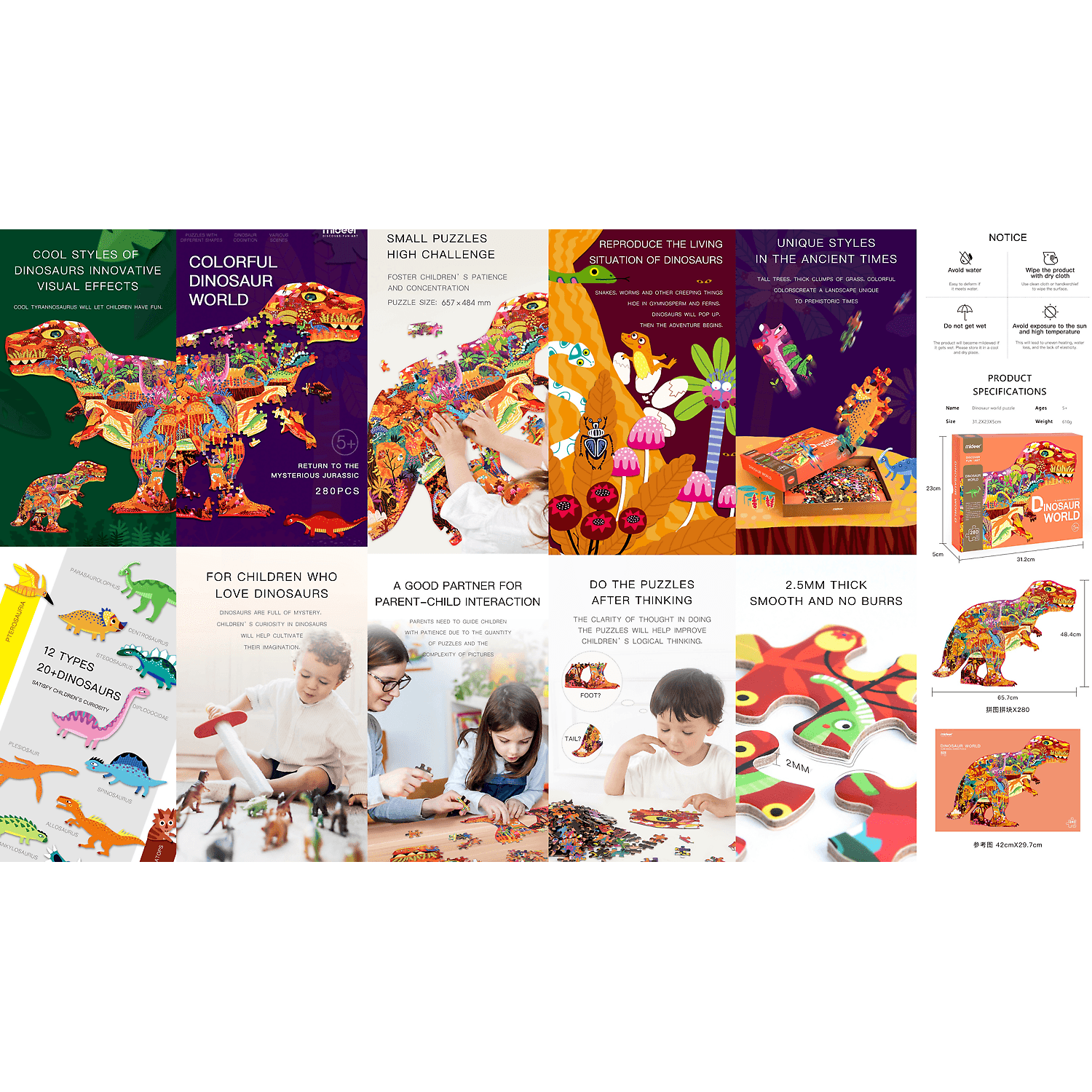 Puzzle forma Dinozaur, 280 piese Mideer MD3083 fotografia produsului View 6 L