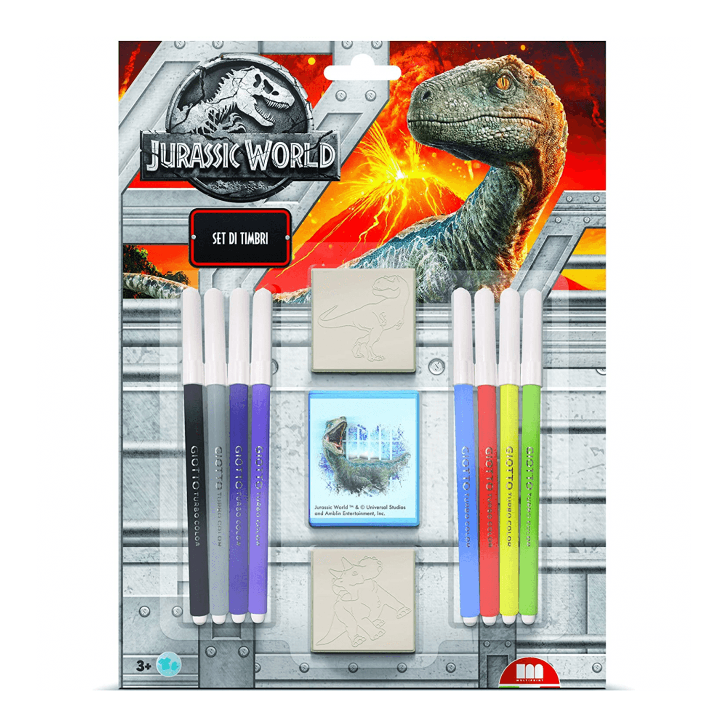 Set pictura 11 piese, 2 stampile, tus si 8 carioci Jurassic World Multiprint MP26975 fotografia produsului