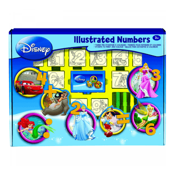 Set educativ cu stampile Numere Disney 46 piese, 26 stampile, tus, 18 carioci si caiet cu activitati Multiprint MP1937