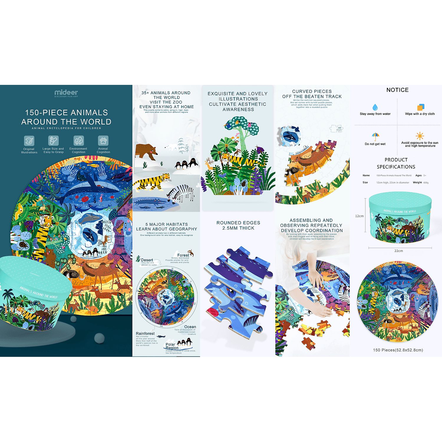 Puzzle rotund Animale, 150 piese Mideer MD3099 fotografia produsului View 6 L