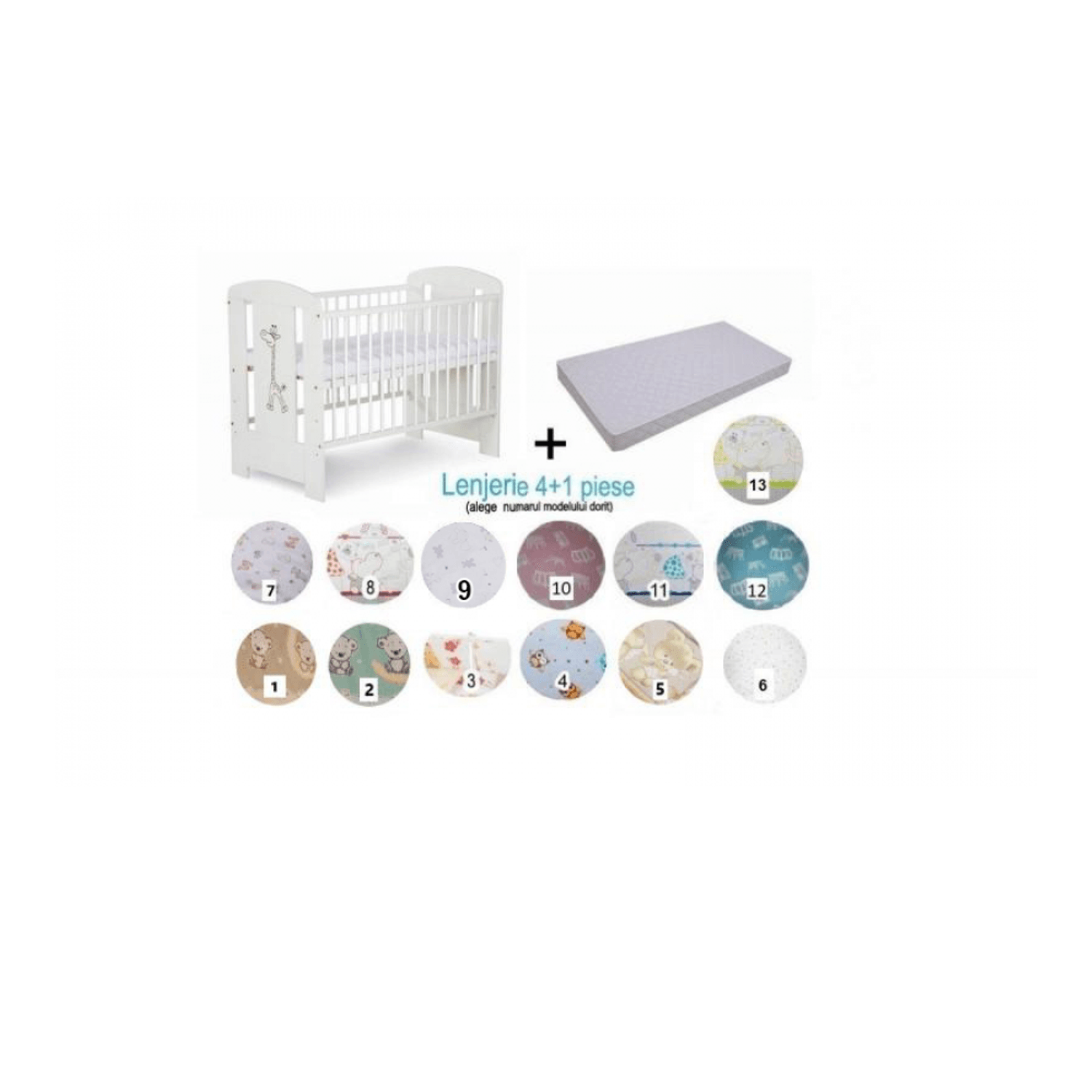 Pachet 3 in 1 Patut Safari Giraffe Alb 120x60 fotografia produsului