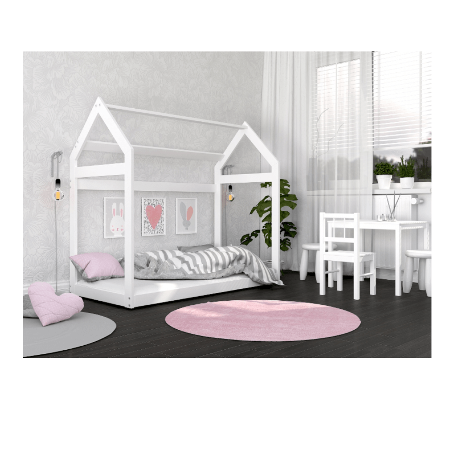 Patut tineret MyKids Domek Alb-190x80 fotografia produsului