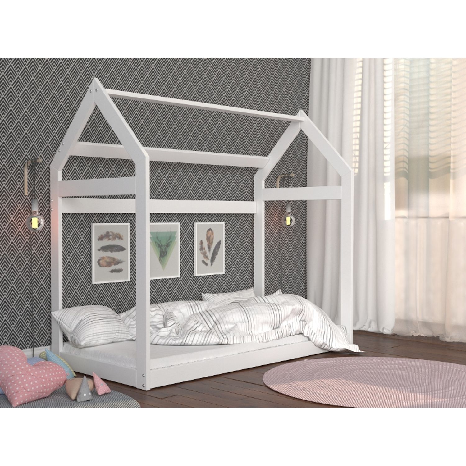 Patut tineret MyKids Domek Alb-190x80 fotografia produsului View 3 L