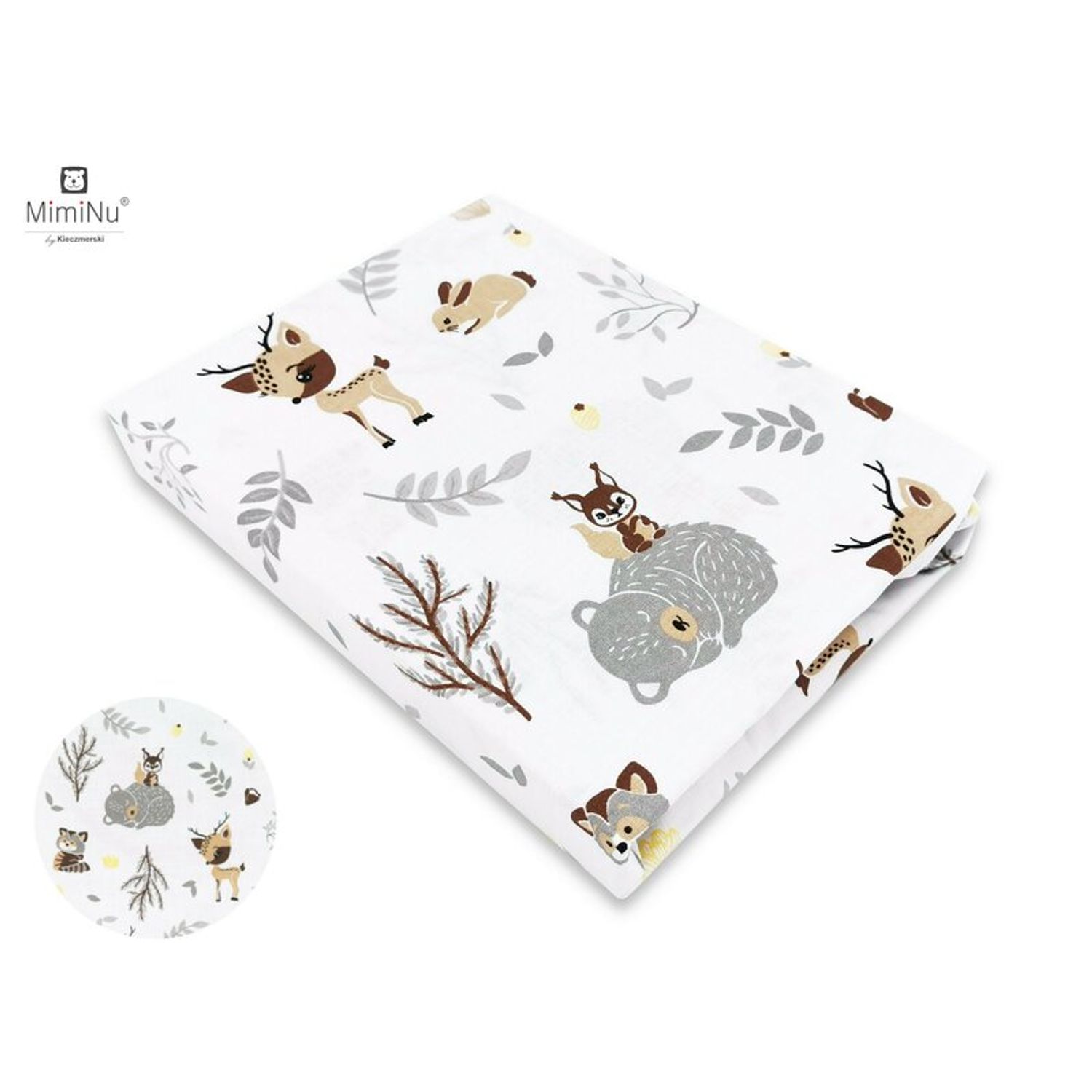 MimiNu - Cearceaf cu elastic, 140X70 cm, Forest friends Grey/Beige fotografia produsului View 2 L