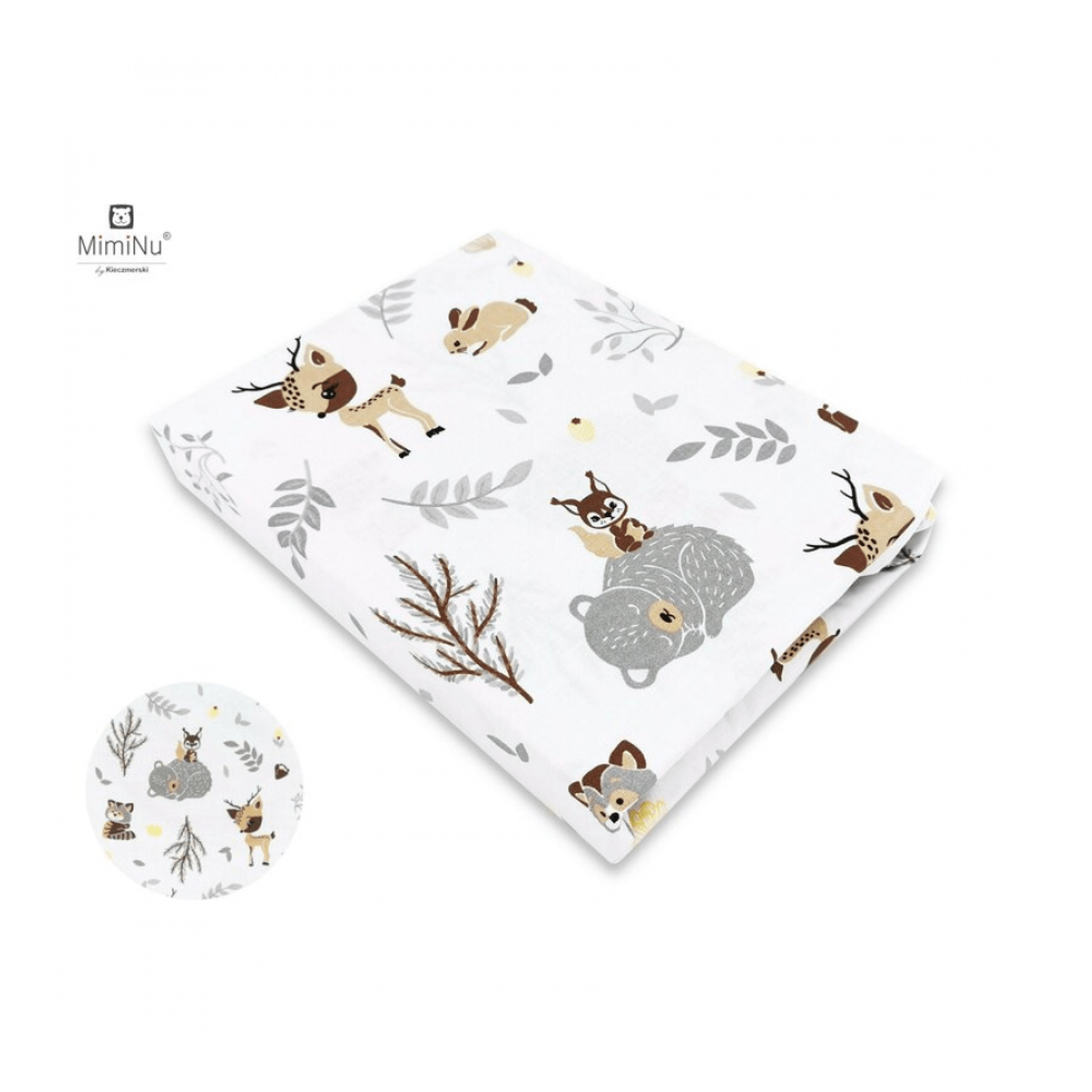 MimiNu - Cearceaf cu elastic, 140X70 cm, Forest friends Grey/Beige fotografia produsului
